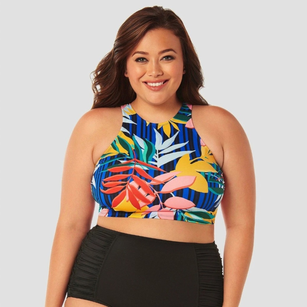 EUC New Beach Betty by Miracle Brands 2X Slimming Control High Neck Bikini Top